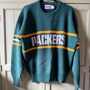 Green "Packers" Crewneck Sweater with Yellow Stripes